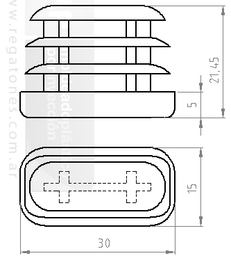 Regatón 30 x 15 rectangular oval aletado negro