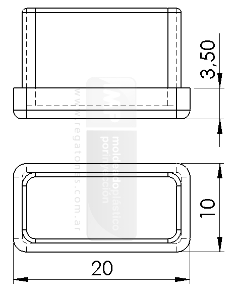 Regatón 20 x 10 rectangular negro