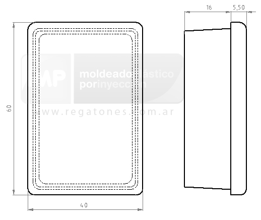 Regatón 40 x 60 rectangular negro