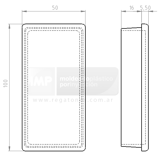 Regatón 50 x 100 rectangular negro