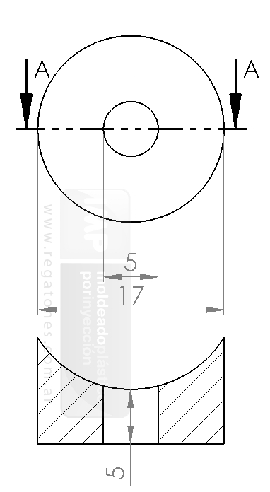 Arandela media caña d.e. 17mm d.i. 5mm esp. 5 mm